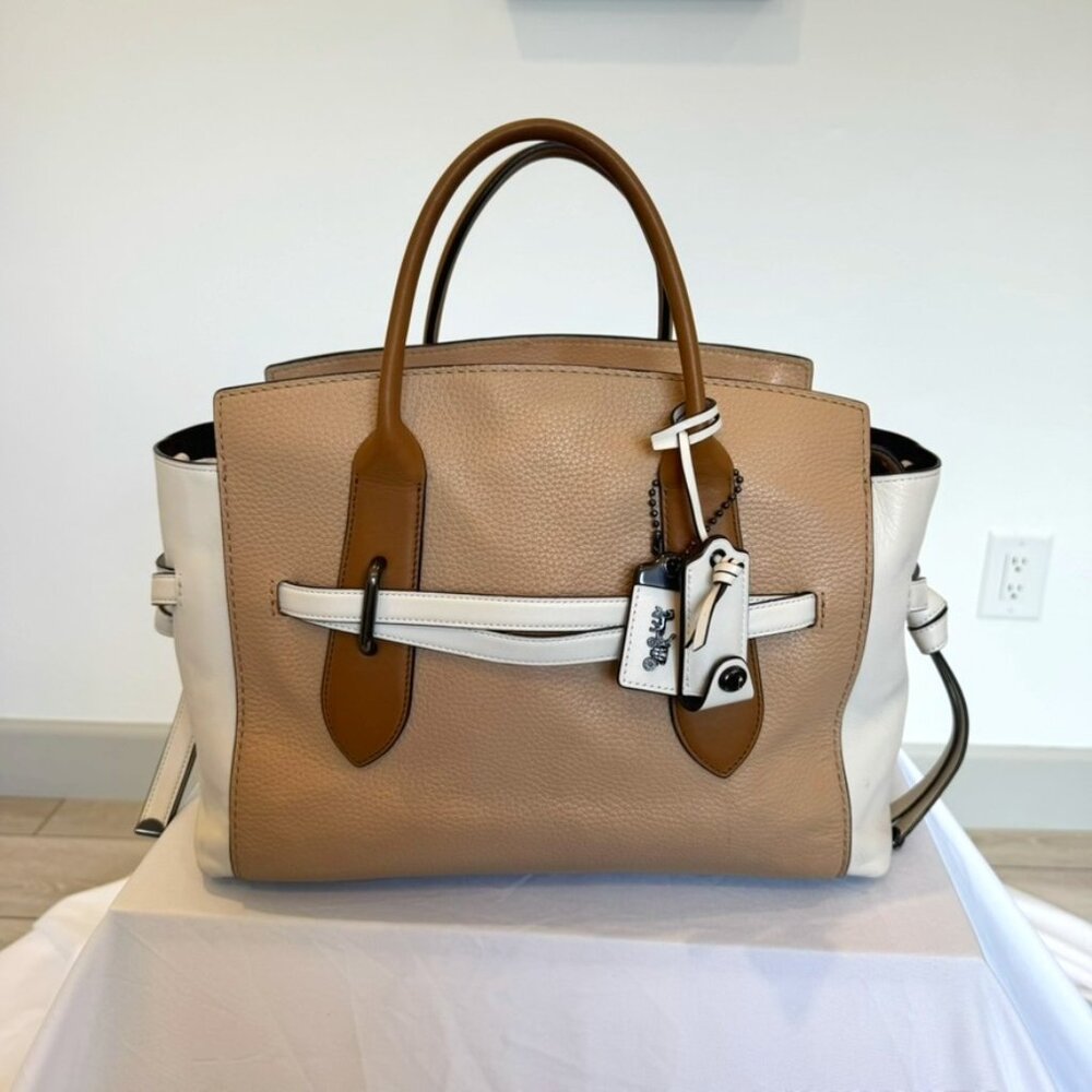 Coach Two-Toned Leather Satchel with Detachable Strap